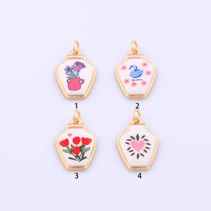 1 pcs Gold Enamel Vase Pendant,18K Gold Filled Heart Flower Charm,Swan Charms DIY Bracelet Necklace Jewelry Making Findings Supply