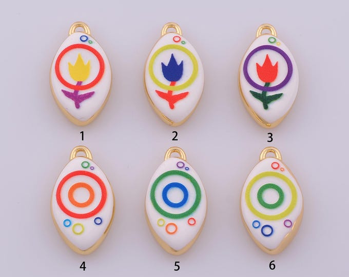 1 pcs Enamel Flower Pendant,18K Gold Filled Flower Charm,Flower Charms DIY Necklace Jewelry Making Finding Supply