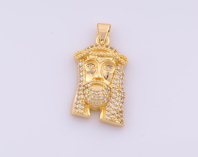 1 pcs Gold CZ Jesus Face Pendant,18K Gold Filled Christian Charm,Jesus Charms DIY Bracelet Necklace Jewelry Making Findings Supply