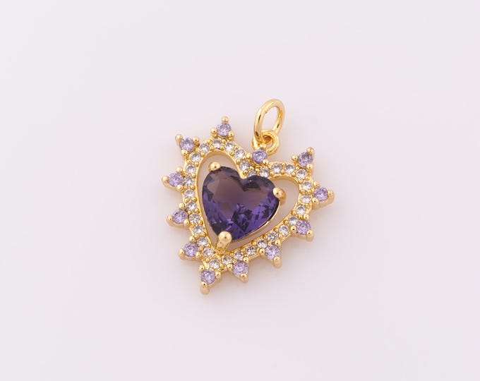 1 pcs Gold CZ Heart Pendant,18K Gold Filled Heart Charm,Heart Charm DIY Bracelet Necklace Jewelry Making Findings Supply