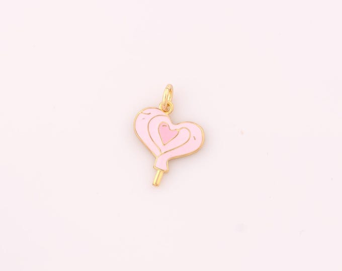 1 pcs Gold Enamel Heart Pendant,18K Gold Filled Lollipop Charm,Heart Charms DIY Bracelet Necklace Jewelry Making Findings Supply