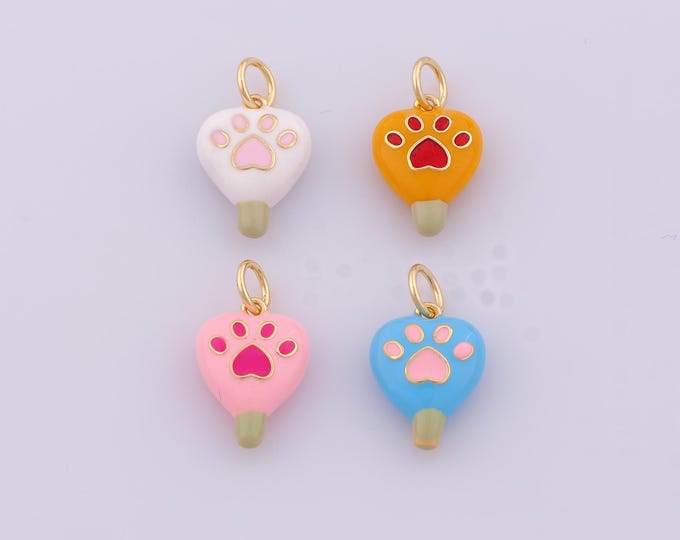 1 pcs Gold Enamel Ice Cream Pendant,18K Gold Filled Dessert Charm,Paw Print Charms DIY Bracelet Necklace Jewelry Making Findings Supply
