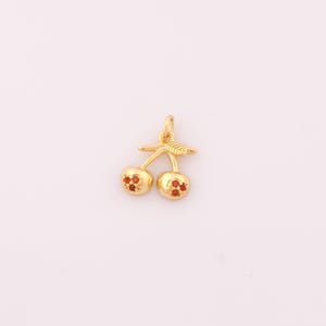 1 pcs Gold Cherry Pendant,18K Gold Filled Fruit Charm,CZ Cherry Charms DIY Bracelet Necklace Jewelry Making Findings Supply