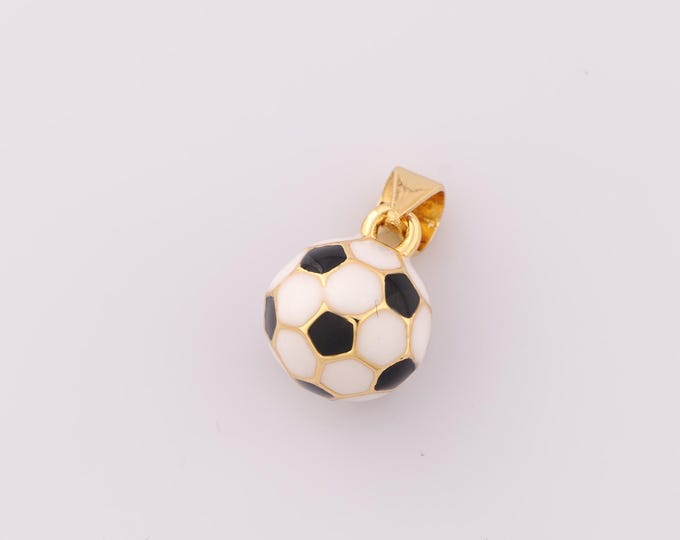 1 pcs Gold Enamel Football Pendant,18K Gold Filled Football Charm,Football Charm DIY Bracelet Necklace Jewelry Making Findings Supply