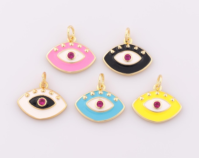 1 pcs Gold Enamel Evil Eye Pendant,18K Gold Filled Devil Eye Charm,CZ Eye Charm DIY Bracelet Necklace Jewelry Making Findings Supply