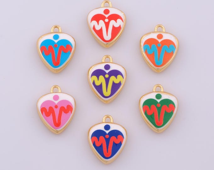 1 pcs Enamel Heart Pendant,18K Gold Filled Love Charm,Heart Charms DIY Necklace Jewelry Making Finding Supply