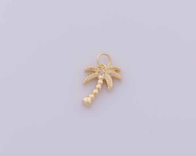 1 pcs Gold CZ Coconut Tree Pendant,18K Gold Filled Palm Tree Charm,Tree Charms DIY Bracelet Necklace Jewelry Making Findings Supply