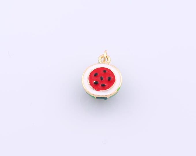 1 pcs Gold Enamel Watermelon Pendant,18K Gold Filled Fruit Charm,Watermelon Charms DIY Bracelet Necklace Jewelry Making Findings Supply
