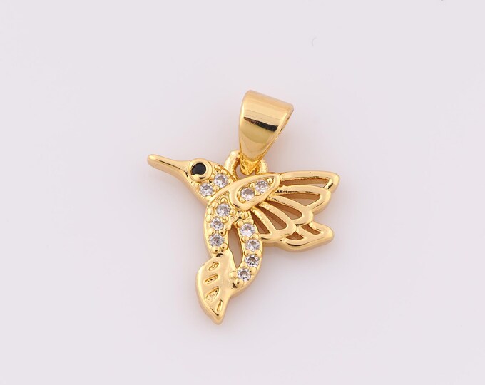 1 pcs Gold CZ Bird Pendant,18K Gold Filled Bird Charm,Bird Charm DIY Bracelet Necklace Jewelry Making Findings Supply