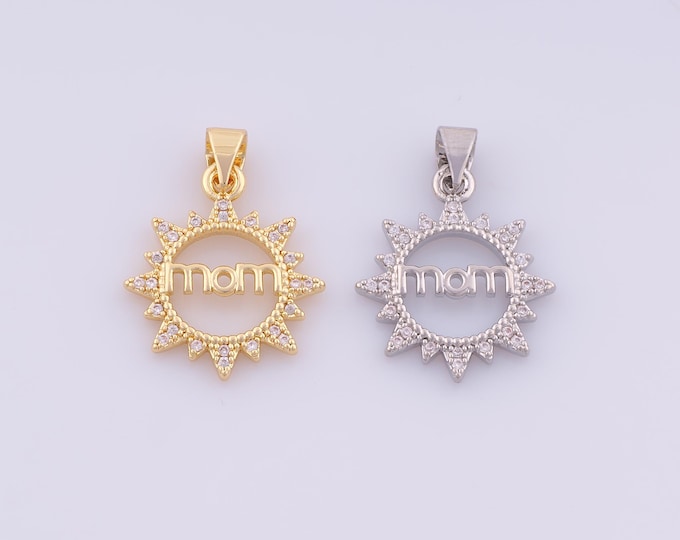 1 pcs Gold CZ MOM Pendant,18K Gold Filled Sun Charm,Letter Charms DIY Bracelet Necklace Jewelry Making Findings Supply