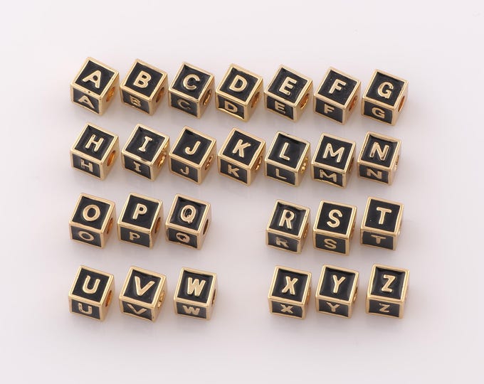 1 pcs 18K Gold Filled 26 Letters Spacer Beads,Enamel Beads,Initial Beads for DIY Jewelry Making Findings Supply
