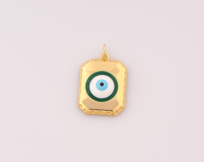 1 pcs Gold Enamel Evil Eye Pendant,18K Gold Filled Devil Eye Charm,Square Charms DIY Bracelet Necklace Jewelry Making Findings Supply