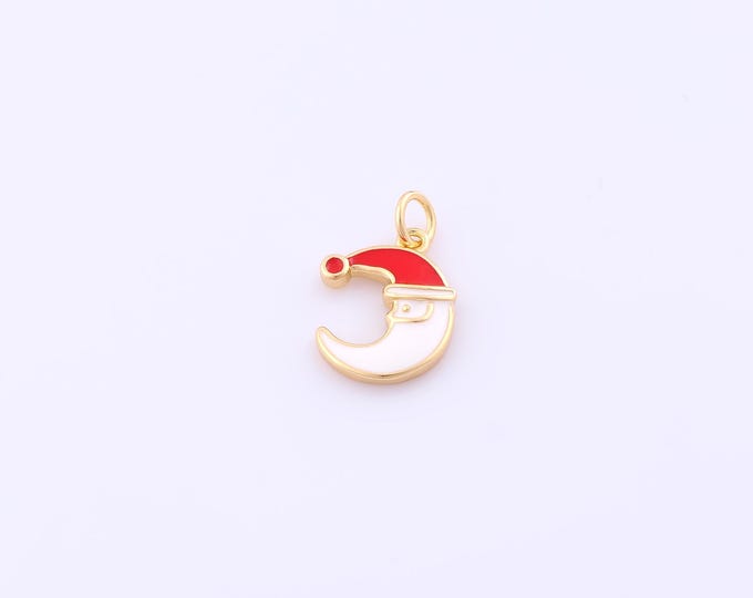 1 pcs Enamel Christmas Hat Pendant,18K Gold Filled Crescent Moon Charm,Christmas Charms DIY Bracelet Necklace Jewelry Making Findings Supply