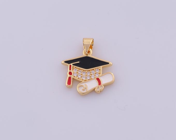 1 pcs Gold CZ Doctoral Cap Pendant,18K Gold Filled Doctoral Cap Charm,Enamel Doctoral Cap Charms DIY Necklace Jewelry Making Findings Supply