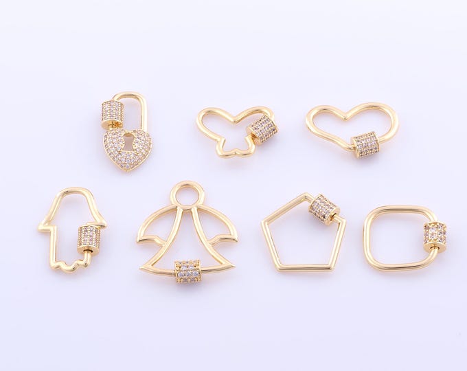 1 pcs CZ Angel Carabiner Clasp,18K Gold Filled Hamsa Screw Clasp,Heart Lock Clasp for DIY Bracelet Necklace Jewelry Making Findings Supply