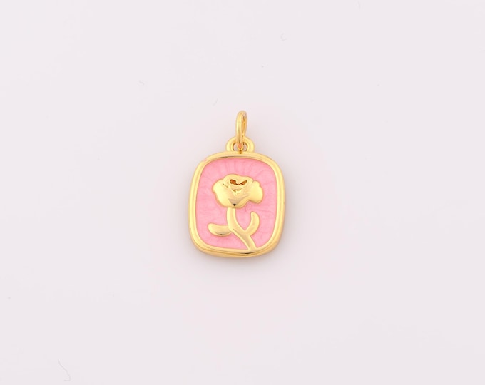 1 pcs Gold Enamel Rose Pendant,18K Gold Filled Flower Charm,Rose Charms DIY Bracelet Necklace Jewelry Making Findings Supply