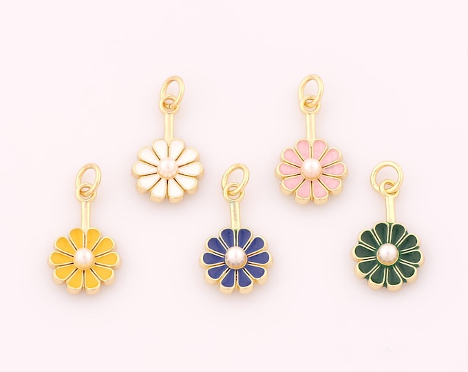 1 pcs Gold Enamel Daisy Pendant,18K Gold Filled Daisy Charm,Daisy Charms DIY Bracelet Necklace Jewelry Making Findings Supply