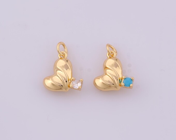 1 pcs Gold CZ Heart Pendant,18K Gold Filled Love Charm,Heart Charms DIY Bracelet Necklace Jewelry Making Findings Supply