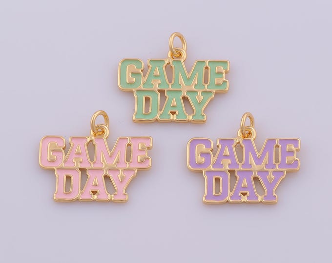 1 pcs Gold Enamel GAMEDAY Pendant,18K Gold Filled Game Day Charm,Letter Charms DIY Bracelet Necklace Jewelry Making Findings Supply