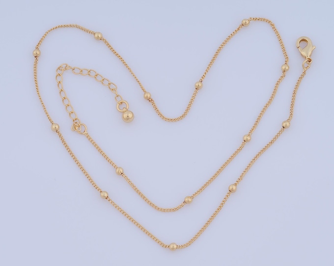 1 Str Thin Gold Beads Necklace,Chains Necklace 18K Gold Filled Ball Necklace, Adjustable Necklace, Gift for Her,Length 42+5cm Beads 2.5mm