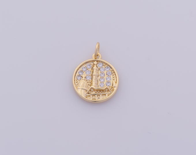 1 pcs Gold CZ Christian Church Pendant,18K Gold Filled Christian Charm,Cross Charms DIY Bracelet Necklace Jewelry Making Findings Supply