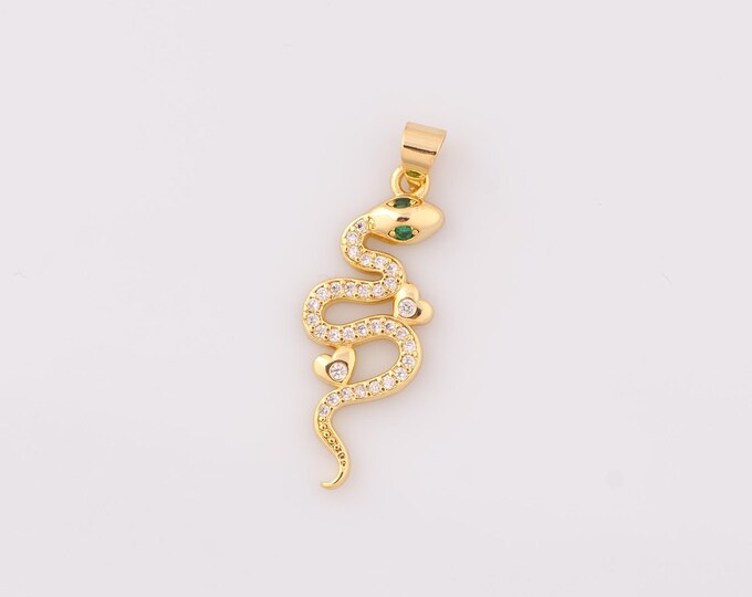 1 pcs Gold CZ Snake Pendant,18K Gold Filled Heart Charm,Animal Charms DIY Bracelet Necklace Jewelry Making Findings Supply
