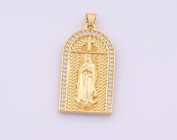 1 pcs Gold CZ Virgin Mary Pendant,18K Gold Filled Religious Charm,Catholic Charms DIY Bracelet Necklace Jewelry Making Findings Supply