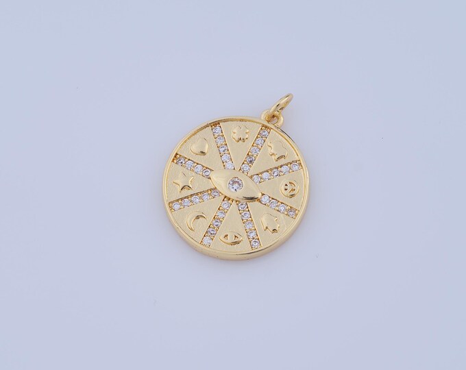 1 pcs Gold CZ Evil Eye Pendant,18K Gold Filled Moon Charm,Hamsa Charm DIY Bracelet Necklace Jewelry Making Findings Supply
