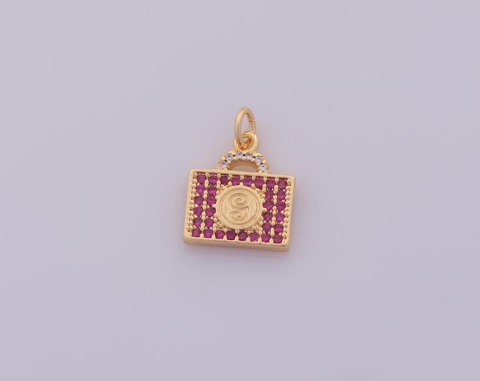 1 pcs Gold CZ Suitcase Pendant,18K Gold Filled Suitcase Charm,Suitcase Charms DIY Bracelet Necklace Jewelry Making Findings Supply