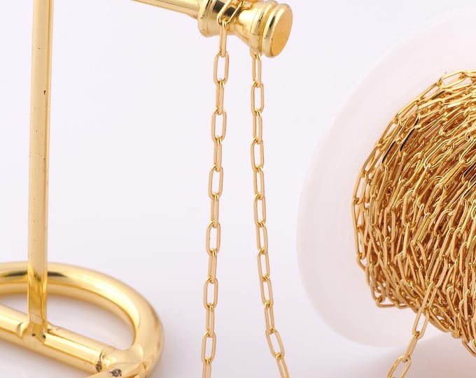 1 Meter Gold Paper Clip Chain, 18K Gold Filled Semi Finished Chain, Specialty Chains, DIY Jewelry Making Supplies