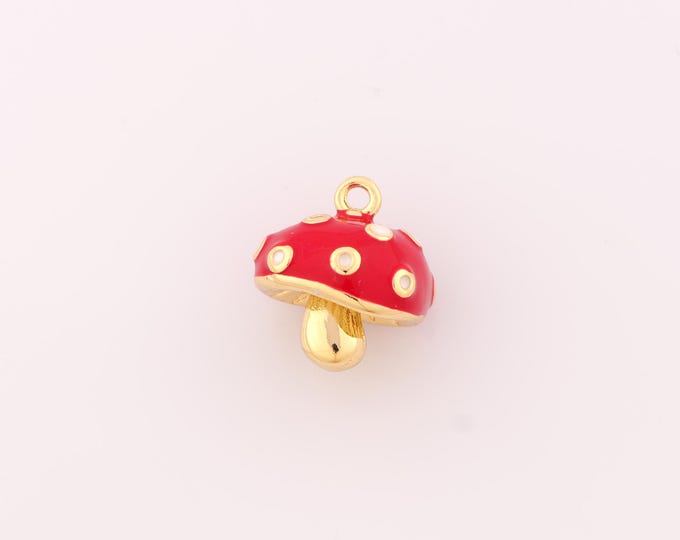 1 pcs Gold Mushroom Pendant,18K Gold Filled Mushroom Charm,Enamel Mushroom Charms DIY Bracelet Necklace Jewelry Making Findings Supply