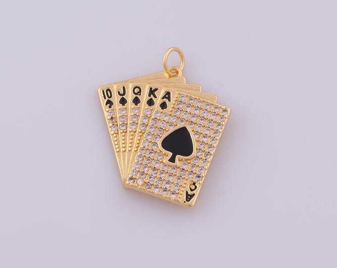 1 pcs Enamel Poker Pendant,18K Gold Filled Ace of Spades Charm,CZ Poker Charms DIY Necklace Jewelry Making Finding Supply