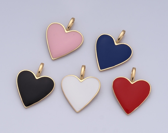 1 pcs Gold Heart Pendant,18K Gold Filled Heart Charm,Enamel Heart Charm DIY Bracelet Necklace Jewelry Making Findings Supply