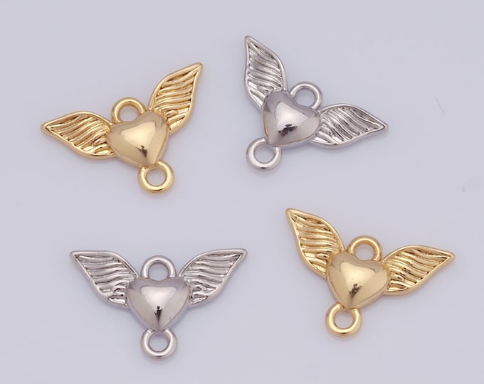1 pcs Gold Wings Pendant,18K Gold Filled Heart Charm,Wings Charms DIY Bracelet Necklace Jewelry Making Findings Supply
