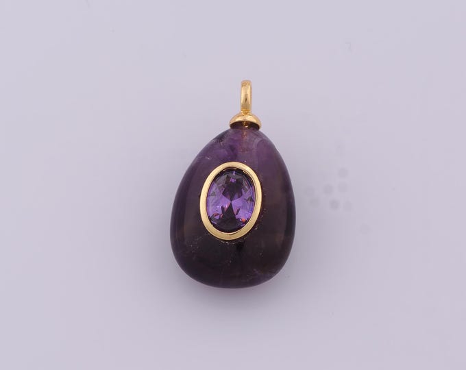 1 pcs Gold CZ Natural Stone Pendant,18K Gold Filled Energy Stone Charm,Water Drop Charms DIY Bracelet Necklace Jewelry Making Finding Supply