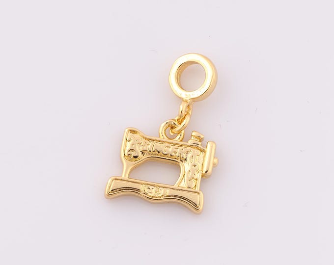 Gold Sewing Machine Pendant,18K Gold Filled Sewing Machine Charm,Sewing Machine Charm DIY Bracelet Necklace Jewelry Making Findings Supply
