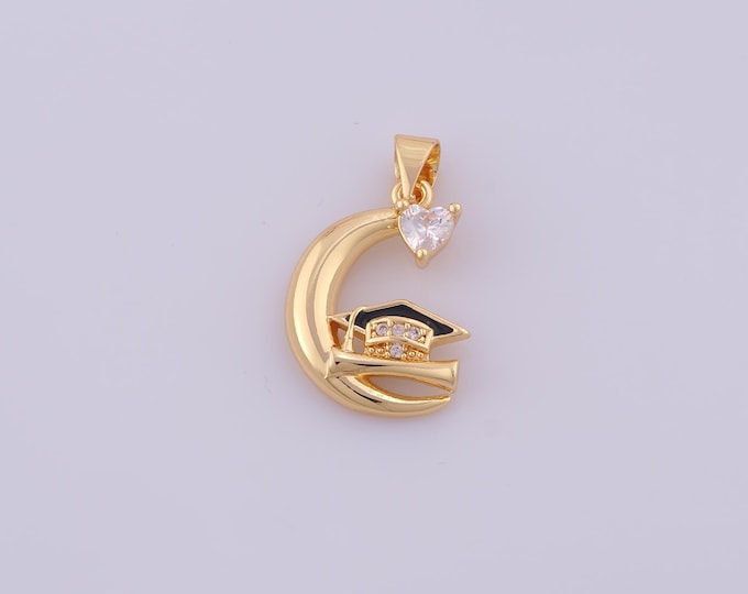 1 pcs Gold CZ Doctoral Cap Pendant,18K Gold Filled Moon Heart Charm,Enamel Doctoral Cap Charms DIY Necklace Jewelry Making Findings Supply