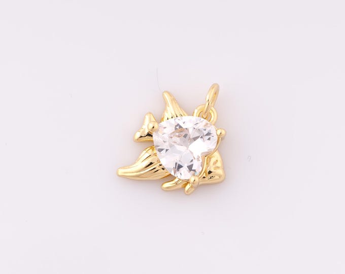 1 pcs Gold CZ Heart Pendant,18K Gold Filled Marine Life Charm,Fish Charms,DIY Bracelet Necklace Jewelry Making Findings Supply
