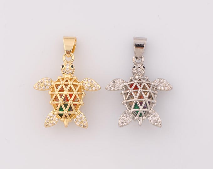 1 pcs Gold CZ Turtle Pendant,18K Gold Filled Turtle Charm,Turtle Charms,DIY Bracelet Necklace Jewelry Making Findings Supply