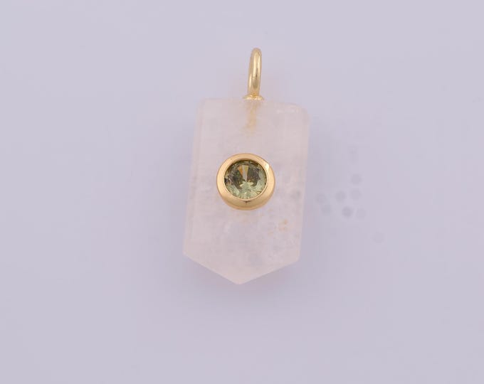 1 pcs Gold CZ Natural Stone Pendant,18K Gold Filled Energy Stone Charm,Stone Charms DIY Necklace Jewelry Making Findings Supply