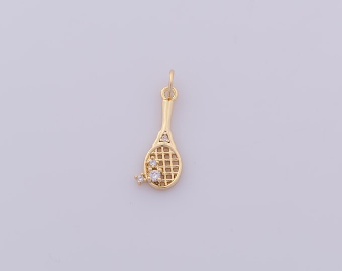 1 pcs Gold CZ Tennis Pendant,18K Gold Filled Sports Charm,Racket Charms DIY Bracelet Necklace Jewelry Making Findings Supply