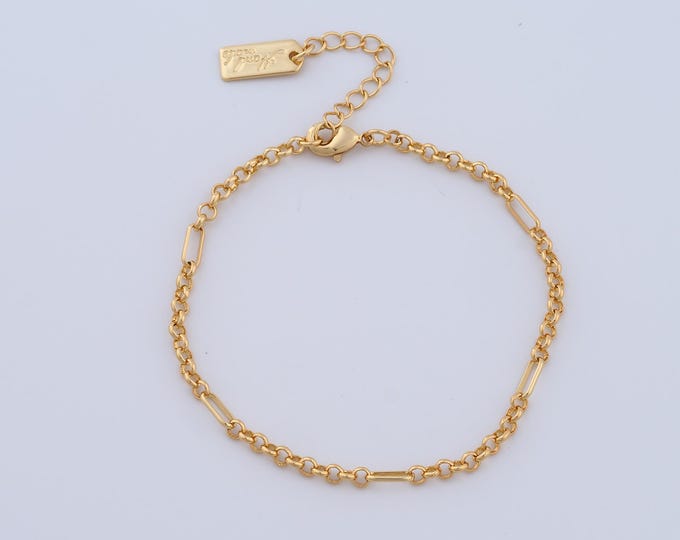 1 Str Gold Rolo Bracelet, 18K Gold Filled Square Bracelet,Lobster Clasp Bracelet, Fashion Bracelet, Gift For Her