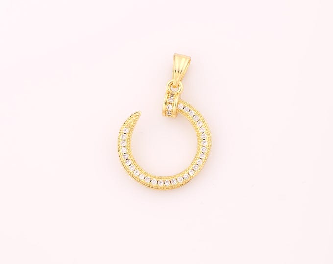 1 pcs Gold CZ Moon Pendant,18K Gold Filled Moon Charm,Moon Charms DIY Bracelet Necklace Jewelry Making Findings Supply