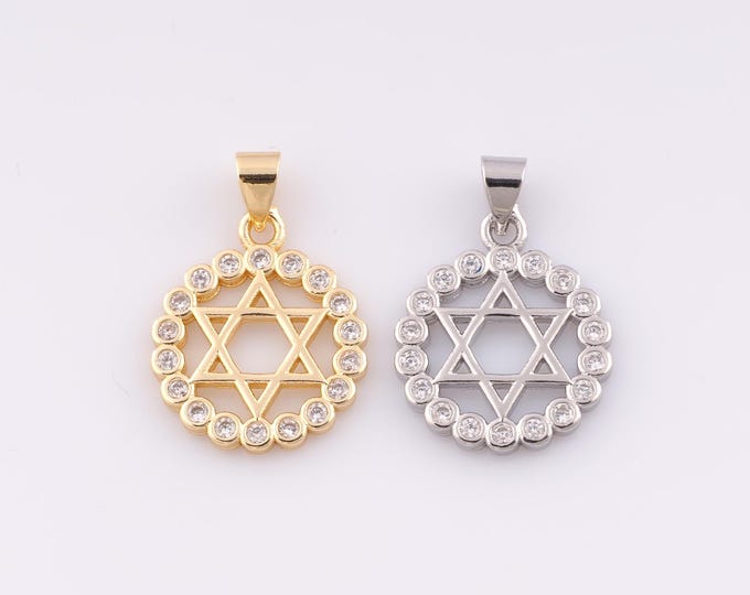 1 pcs Gold CZ Hexagram Pendant,18K Gold Filled David Star Charm,Jewish Star Charms,DIY Bracelet Necklace Jewelry Making Findings Supply