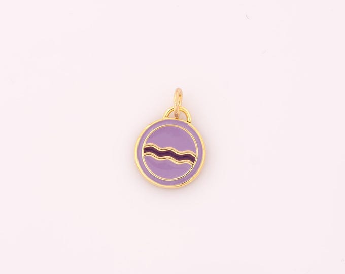 1 pcs Gold Enamel Aquarius Pendant,18K Gold Filled Horoscope Charm Zodiac Sign Charms,DIY Bracelet Necklace Jewelry Making Findings Supply