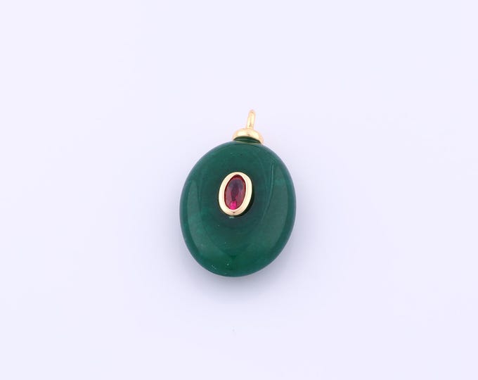 1 pcs Gold Energy Stone Pendant,18K Gold Filled Natural Stone Charm,Green Jade Charms DIY Bracelet Necklace Jewelry Making Findings Supply