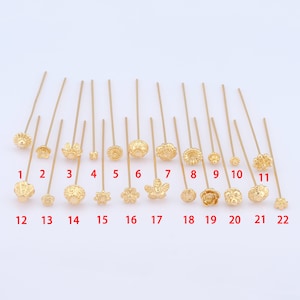 5 Pcs Gold Flower Head Pins,18K Gold Filled Flower Head Pins,Flower Head Pins for DIY Jewelry Making Findings Supply