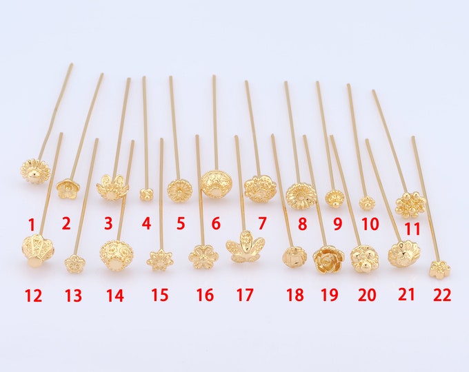 5 Pcs Gold Flower Head Pins,18K Gold Filled Flower Head Pins,Flower Head Pins for DIY Jewelry Making Findings Supply