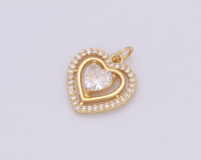 1 pcs Gold Heart Pendant,18K Gold Filled CZ Heart Charm,Heart Charms DIY Bracelet Necklace Jewelry Making Findings Supply