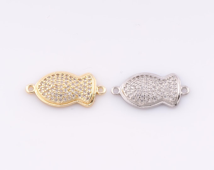 1 pcs Gold Fish Connector,18K Gold Filled CZ Marine Life Connector,Fish Connector DIY Bracelet Necklace Jewelry Making Findings Supply